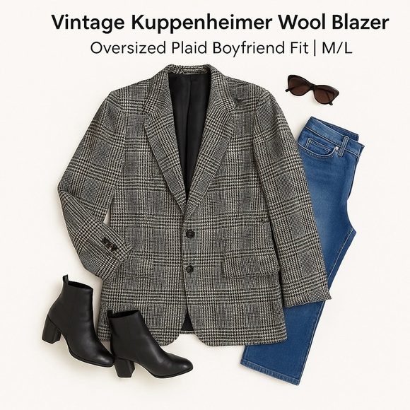 Vintage Kuppenheimer Wool Blazer | Oversized Plaid Boyfriend Fit | M/L 🇺🇸 - Picture 1 of 9